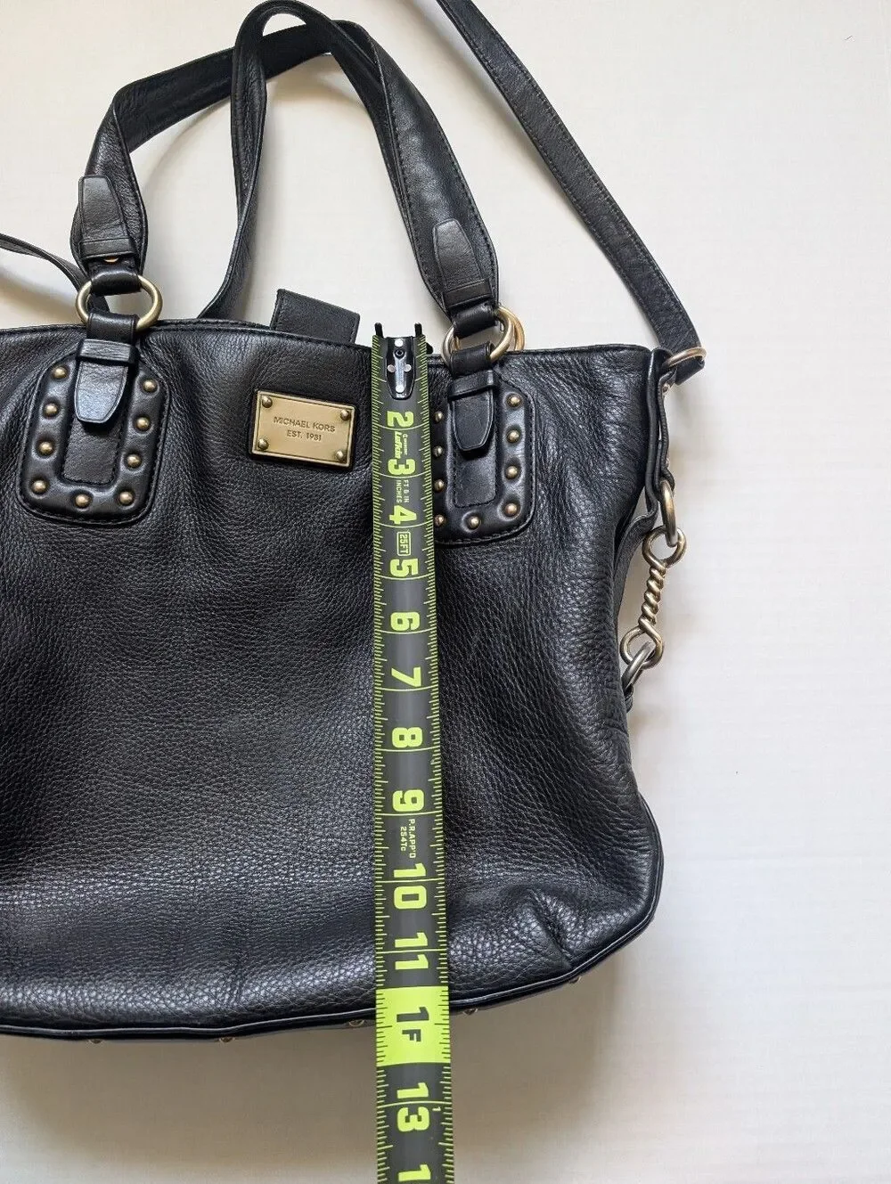 MICHAEL KORS Large Black Leather Studded Twisted Buckles Shoulder Tote Bag